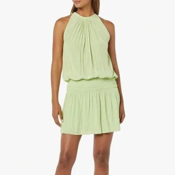 Ramy Brook Paris Light Green Sleeveless Halter Smocked Drop Waist Mini Dress - Picture 1 of 13